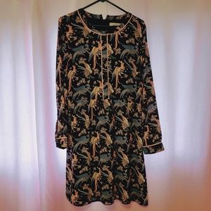 LOFT Snowbird Dress; blue and pink peacocks; Size 12